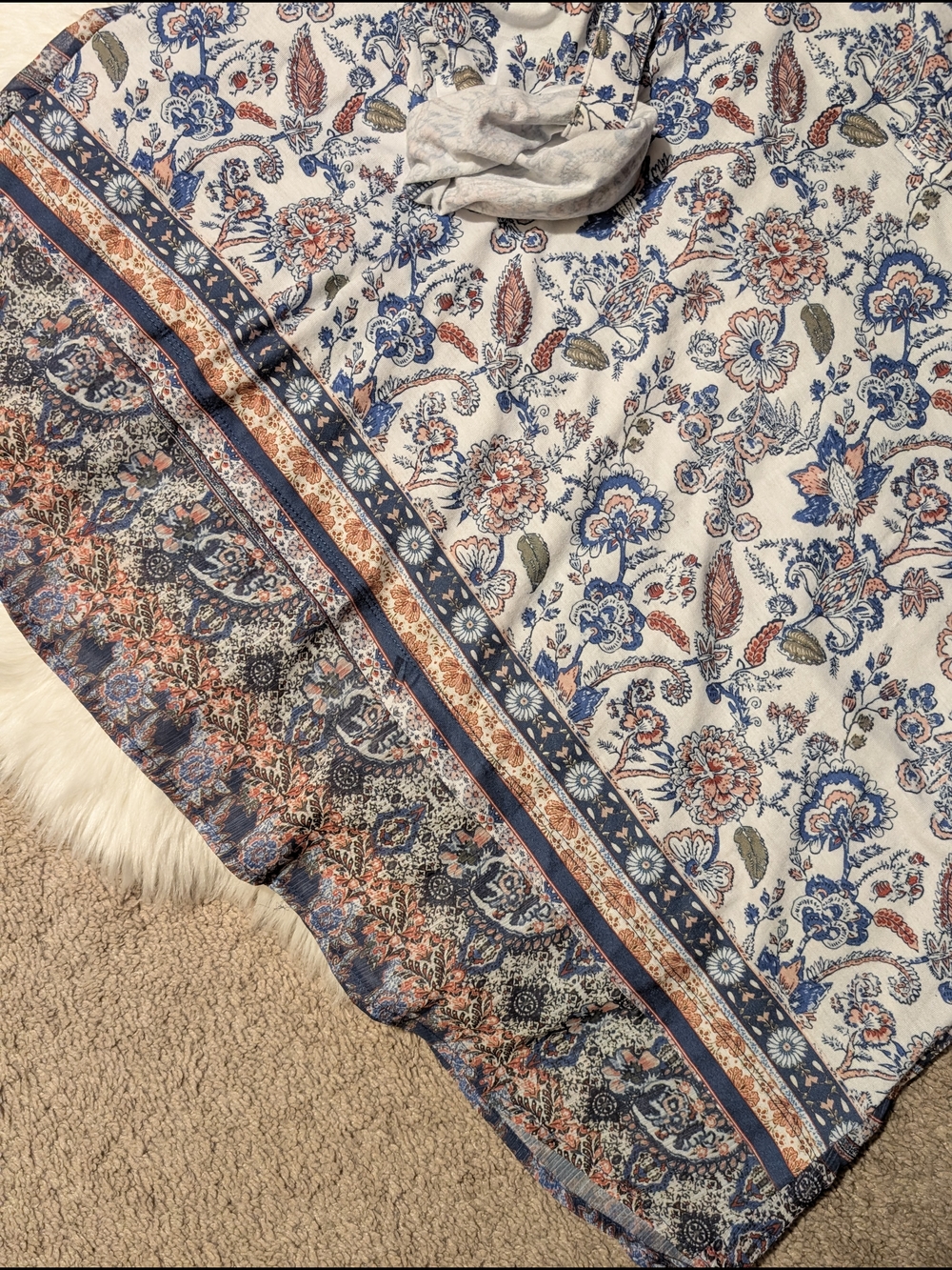 Boho Floral 3/4 Sleeve Top with Blue and Rust Size 1X - Picture 5 of 15